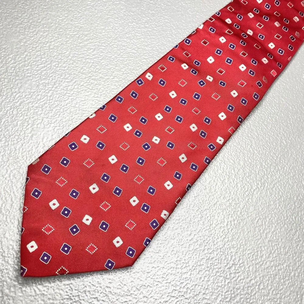 Emanuel Ungaro Silk Tie Vintage Geometric Diamond Square Italy Mens Red Blue